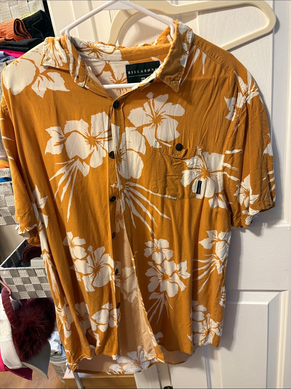 Billabong Men's Mustard Floral Button-Up Shirt